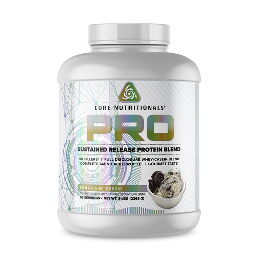 [BRSWYZD7PMPWA2A6] Core Nutritionals PRO Gourmet Protein Blend | Whey Protein Blend | with MCTs & Digestive Enzymes | Sustained Release Protein & Recovery Support | 65 Servings (Cookies N' Cream)