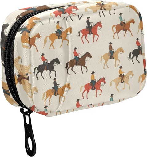 [BRSRABTYOAPGOCLD] Fustylead Fargerike Western Cowboy Riding Horse Pill Organizer for Purse, ukentlig bærbar pille boks med glidelås til lagring vitaminer fisk oljer medisiner kosttilskudd