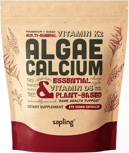 [BRSRAZQ6CMNWCGT5] Calcium Supplement - Whole Food with Vitamin K2 & D3, Magnesium, Zinc, Boron, Mineral Complex. Sourced Sustainably from Red Algae. for Bone Strength and Support. Non-GMO & Vegan (270 Count)