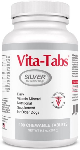 [BRSWIZQGAJ6AYCAV] Silver - Vitamins, Minerals, Nutrients - Support for Senior Dog - Supplement for Healthy Bone, Joint, Energy, Immune System - 100 Chewable Tablets