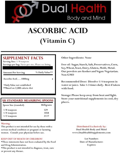 [BRSWKG3RBV5BODQV] Dual Health Body & Mind 1 (1 lb) Bag of Each Ascorbic Acid (Vitamin C) & MSM (Methylsulfonylmethane) Powder Combo