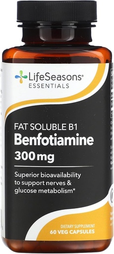 [BRSRMBT7AANWG3L6] LifeSeasons thiết yếu Benfotiamine - Fat Soluble B1 - Hỗ trợ vòng tròn lành mạnh và tầm nhìn - Tăng cường bộ nhớ & Cognitive - Phòng chống oxy hóa mạnh - 60 Capsules