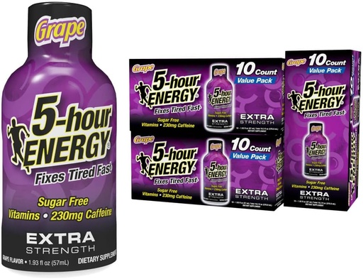 [BRSWYBIQPIMA423J] 5-hour ENERGY Extra Strength Energy Shot, Grape Flavor, 30 Count, 1.93 oz., Zero Calories & Sugar-Free 230 mg Caffeinated Energy Shot, Amino Acids & B Vitamins, Dietary Supplements