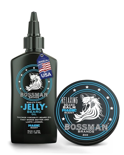 [BRSRMYY3OIPGE3IV] Bossman Jelly Beard Oil for Men & Beard Balm for Men Combo - Softens, Tames Moisturizes & Conditions - Magic Scent - Natural Ingredients & Made in USA