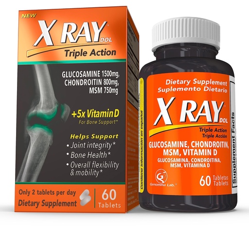 [BRSWECQRCEFAKCTZ] X Ray Dol Triple Action Joint Support Supplement with Glucosamine 1500mg, Chondroitin 800mg, MSM 750mg and 5X Vitamin D for Healthy Joints, Bones & Cartilage - 60 Count per Bottle - 1 Pack