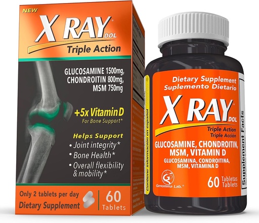 [BRSWECQRCEFAKCTZ] X Ray Dol Triple Action Joint Support Supplement with Glucosamine 1500mg, Chondroitin 800mg, MSM 750mg and 5X Vitamin D for Healthy Joints, Bones & Cartilage - 60 Count per Bottle - 1 Pack