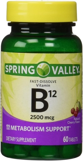 [BRSWIYDRB4IBOE3I] Spring Valley - Vitamin B-12 2500 mcg, Sublingual, 60 Microlozenges