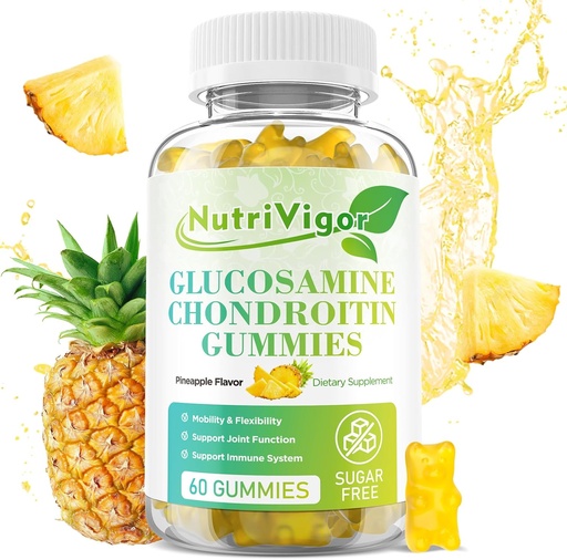 [BRSRAYACDMDWGAI4] Glukosamina Chondroitin Gummies, Indarraren laguntza osagarria MSM & Elderberry-rekin, Helduentzako laguntza antioxidatzailea, Pineapple Flavor, 60 kondea