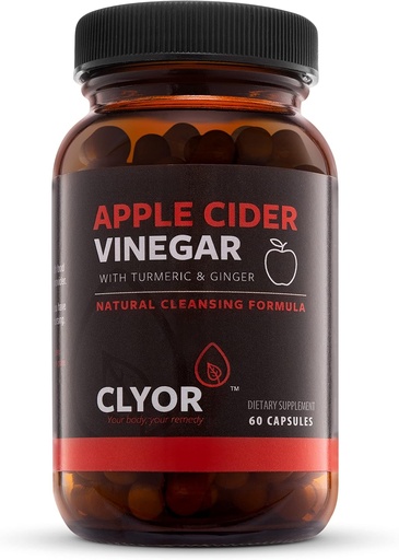 [BRSWGHQLOQFGM332] CLYOR Apple Cider Vinegar Pills | Detox, & Cleanse with Turmeric & Ginger | Healthy Digestion, Professional Strength Organic | 60 500mg ACV Vegan, Kosher | Made in The USA