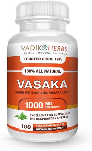 [BRSWKHD6AF6RYHA6] Vadik Herbs Certified Organic Vasak | Vasaka (Justicia adhatoda) Powder | 100 vegicaps | Made in USA Safety Tested | Helps to Proper Function of The Lungs and Healthy Respiration (100 Vegicaps)