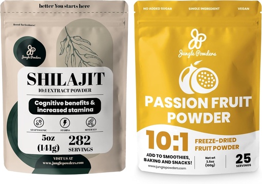 [BRSROCA5OENAYD3V] Jungle Powders Premium Duo: 5oz Raw Shilajit & 3.5oz Passion Fruit Powder - Men's Energy Support, Immune Boost, with Freeze Dried Passion Fruit Powder for Baking, Smoothies, Additive-Free Extract