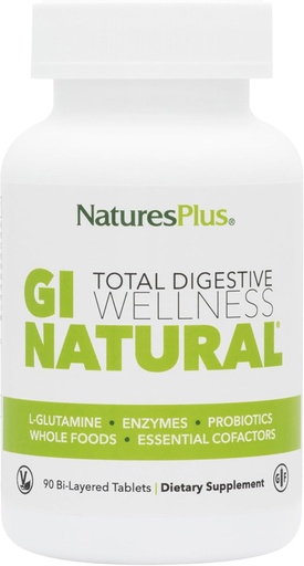 [BRSWKE36O4NB6HLA] Natures Plus GI Natural Total Digestive Wellness - 90 Bi-Layered Tablets, Pack of 3 - with L-Glutamine, Probiotics, Prebiotics & Enzymes - Gluten Free - 90 Total Servings