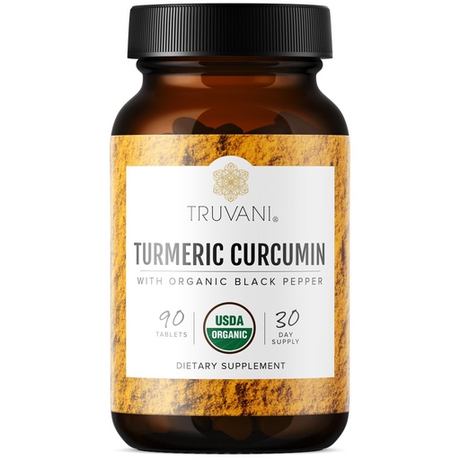 [BRSWGGAPCEFQECA2] Truvani Organic Turmeric Curcumin Tablets 1,350 mg Each - Natural Joint Support with Black Pepper for Absorption - 90 Tablets