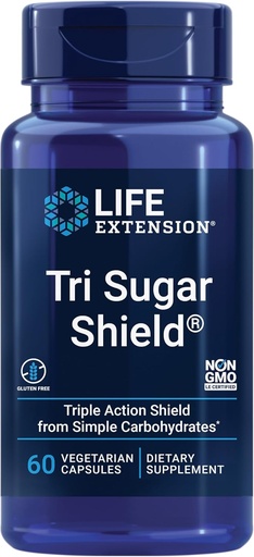 [BRSWIFAZBQGAGHTC] Life Extension Tri Sugar Shield ®, Sorghum klid, White Mulberry, phloridzin Apple polyphenol, Tre botaniske ekstrakter Promote sund Glucose Metabolisme, Glutenfri, Non- GMO, Vegetar, 60 Kapsler