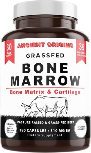 [BRSRAYATAUCROHY6] Grass Fed Bone Marrow Supplement, 3060mg, Skin, Oral Health, and Joint Support Supplement, Promotes Whole-Body Wellness, Non GMO Whole Bone Extract, 180 Capsules