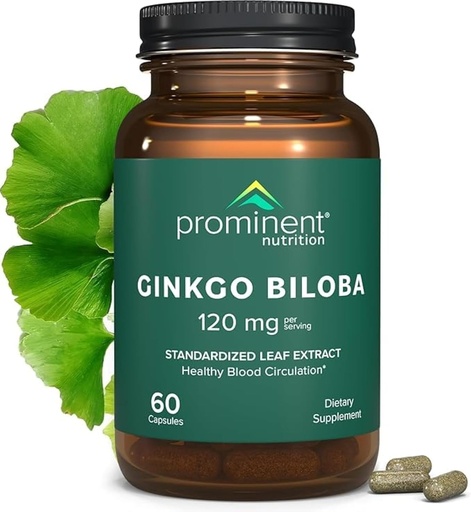 [BRSRMGTQBMDREAA4] Prominent Nutrition Ginkgo Biloba - Antioxidant Supplement for Memory & Focus Support - Healthy Blood Circulation - Non-GMO, Vegan & Gluten-Free - 60 Capsules (60 Servings)