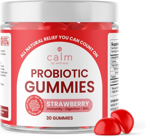 [BRSROFI3C4IQYETK] Calm by Wellness Probiotic Gummies, Strawberry-Flavored, All-Natural Vegan Probiotics for Adults, 10 Billion CFUs, Probiotic for Digestive Regularity, Immunity, Skin Health and Gut Health