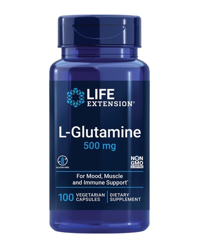 [BRSWIYQFCUHR2AY5] Life Extension L-Glutamine, 500 mg L-glutamine, Amino Acid, Supports Muscle Health and Immune Health, Gluten-Free, Non-GMO, 100 Vegetarian Capsules