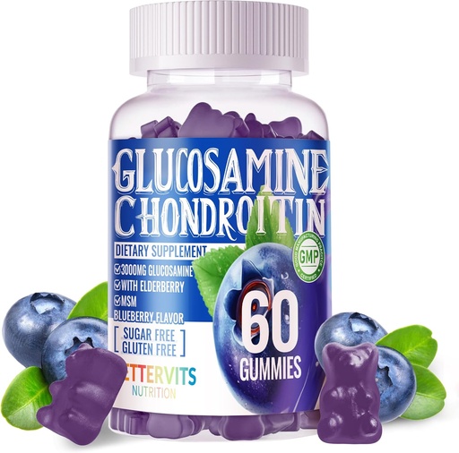 [BRSRAAQRBAPBMETZ] Glucosamine Chondroitin Gummies with MSM & Elderberry Extra Strength - Joint Support, Antioxidant Immune Support Supplement for Adults, Men & Women.60 Blueberry Gummies