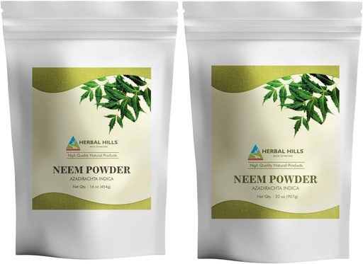 [BRSROAD6AQBQA3TV] HERBAL HILLS Neem 잎 분말 신선한 잎 2개의 결합의 순수한 Neem 보충교재 팩