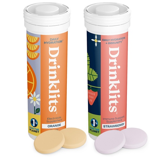[BRSROBICDIAQMEYV] Drinklits Orange Daily Hydration Tablets + Strawberry Immunity Tablets (2) Tube Pack | Essential Electrolytes – Great Taste – Immune Support | 20 Servings (10 Tablets Per Tube)