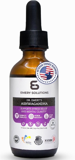 [BRSRAGILOADQIALL] Dr. Emery's Ashwagandha Liquid Drops Organic Extract Supplement for Relaxation, Mental Clarity, Natural Calm, and Mood, Vegan, Made in USA, 30 Day Supply