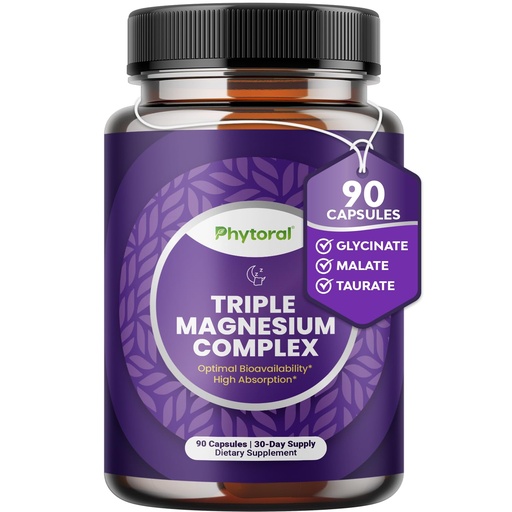 [BRSRAGD2OUCA43Y2] Highly Potent Magnesium Complex Capsules - Triple Magnesium Blend with Taurate Glycinate and Malate - 400mg Supplement Supports Relaxation & Overall Wellness Non-GMO Vegan - 90 Count
