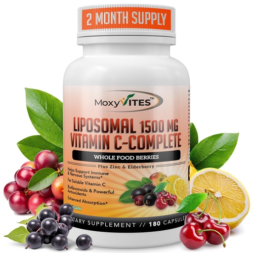 [BRSWYZA5OZ6G2DT5] Liposomal Vitamin C with Zinc Capsules - Vit C Organic Elderberry, Amla, Camu Camu- Vitamina C High Absorption, Anti Aging, Immune Support,1500mg/Serving 3 Month Supply Gluten Free NON GMO Veggie Caps