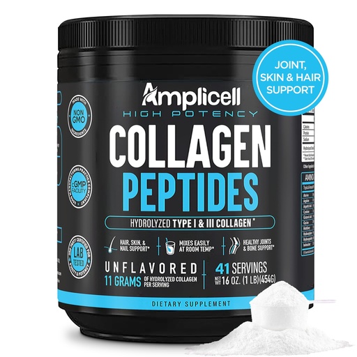 [BRSWYZ3QCENR6335] AMPLICELL Multi Collagen Peptides Powder – Hydrolyzed Type I & III Grass-Fed Bovine Collagen – Unflavored Protein for Hair Skin Nails, & Joints – Keto Paleo, Collagen for Men & Women – 41 Servings