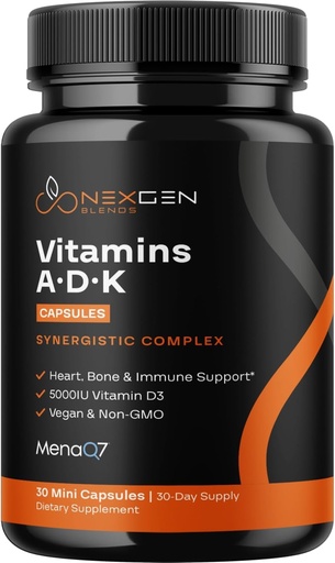 [BRSRAEADOZ4AOG3Z] High Absorption ADK Vitamin Supplement - Vegan Vitamin D3 K2 MK7 & A for Calcium Regulation Plus Bone Heart Thyroid & Immune Support - Vitamin ADK with 5000IU D3 Non GMO & Gluten Free (1 Months)