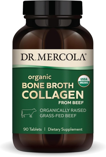 [BRSWGZYQPIHB6EI7] Dr. Mercola Organic Bone Broth Collagen, 30 Servings (90 Tablets), Organically Raised Grass-Fed Beef, Suplemento dietético, Supports Bone and Joint Comfort, USDA Organic, Non-GMO