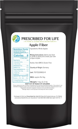[BRSWGEITOAPQI2DB] Prescribed for Life Apple Fiber Powder, Natural Apple Pectin Fiber supplement for Digestive Health, Vegan, Non GMO, Gluten Free (1kg / 2.2lb)