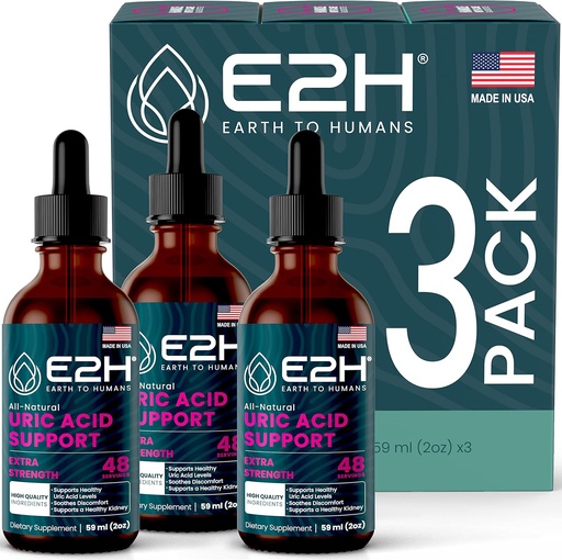 [BRSWGCT2OQGQK2YY] E2H Uric Acid Support Supplement - Tart Cherry and Devil’s Claw - Supports Uric Acid Health and Kidney Function Non-GMO - Vegan - (3 Bottles)