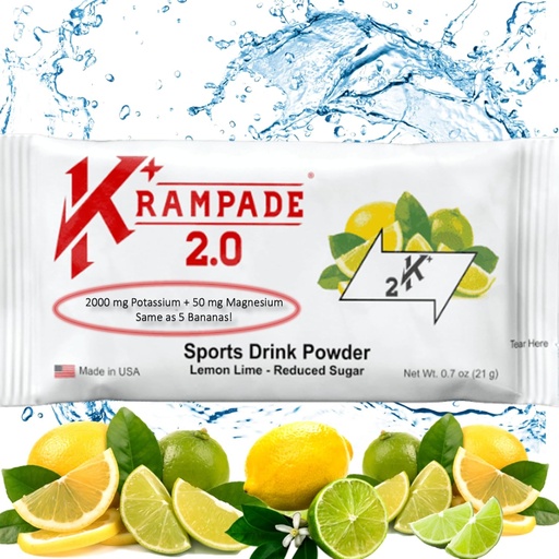 [BRSW2ED4AQBQ4D3A] Krampade Potassium Magnesium Supplement Electrolytes Powder - 50 mg Mag + 2000 mg K, >2X More Than Coconut Water | Cramp Relief | Hydration Packets