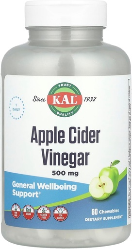 [BRSWIYTYO4HBA3DK] Kal Apple Cider Vinegar - 500 mg - 60 Chewable Tablets