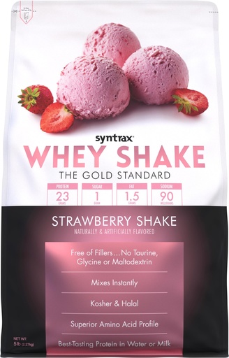 [BRSW2FIOCUORUAI2] Syntrax Nutrition Whey Shake, Cold Filtered & Undenatured Whey Protein Powder Blend, Strawberry Shake, 5 lbs