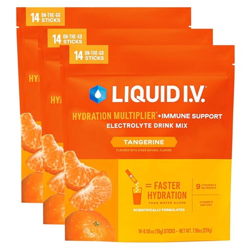 [BRSWYHYBDIFGEF3A] Liquid I.V.® Hydration Multiplier +Immune Support - Tangerine | Electrolyte Powder Drink Mix | 3 Pack (42 Servings)