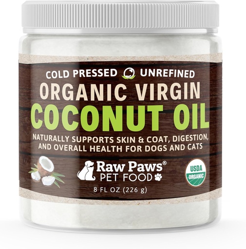 [BRSWECQLAR4BMALL] Raw Paws Organic Virgin Coconut Oil for Dogs & Cats, 8-oz - Supports Immune System, Digestion, Oral Health, Thyroid - All Natural Allergy Relief for Dogs - Hairball Relief