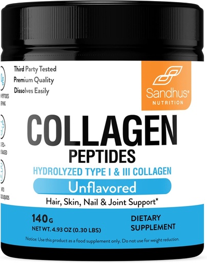 [BRSRMCTYC4MAG2T7] Sandhu's Collagen Peptides Powder|4.9 oz Unflavored| Grass-Fed Hydrolyzed Bovine Collagen | Supports Youthful Skin, Hair, Nails, Mobility & Flexibility