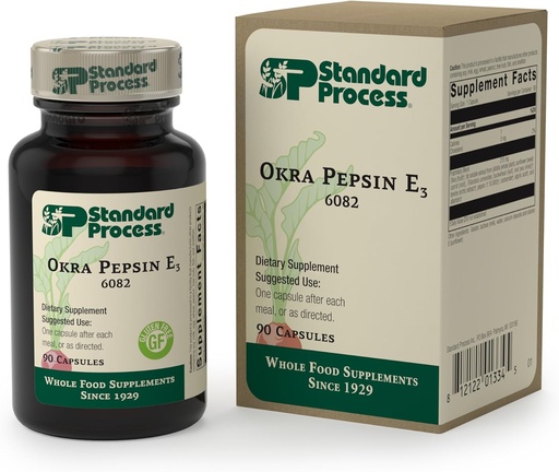 [BRSWGZT7CICQEAD3] Standard Process - Okra Pepsin E3 - Intestinal Function Support Supplement, Okra, Buckwheat, Gluten Free - 90 Capsules