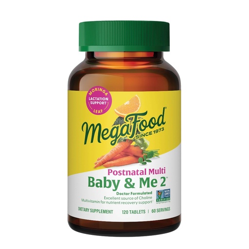 [BRSWYHT4BMMRSDLX] MegaFood Baby & Me 2 Postnatal Vitamins for Women Breastfeeding with Folate (Folic Acid Natural Form), Choline, Iodine, Vitamin D, Moringa Leaf and More - 120 Tabs (60 Servings)