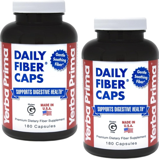 [BRSWIHIFOIOQKCQ3] Yerba Prima Daily Fiber Formula - 180 caps (Pack of 2) - Soluble & Insoluble Dietary Fiber Supplement - Colon Cleanse - Gut Health - Vegan, Non-GMO, Gluten-Free