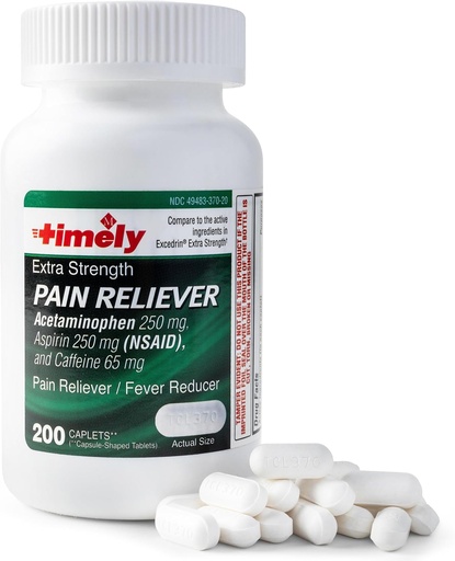 [BRSROGQ3DF4GYCLG] TIME-CAP Los Angeles, INC. Rilievo di mal di testa Timely Extra Strength - Acetaminophen with Aspirin & Caffeine (200 Caplets) - Headache, Migraine & Back e Body Pain & Muscle Aches - Extra Strength - Made in USA