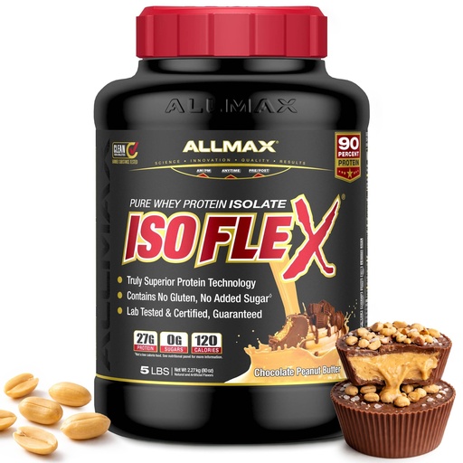 [BRSWIYYDA4MGEFY7] ALLMAX ISOFLEX Pure Whey Isolate Protein Powder - Gluten Free, Low Lactose, Sugar-Free - High-Protein, Clean, Keto-Friendly, Pre Post Workout Supplement, Women and Men | Chocolate Peanut Butter, 5lb