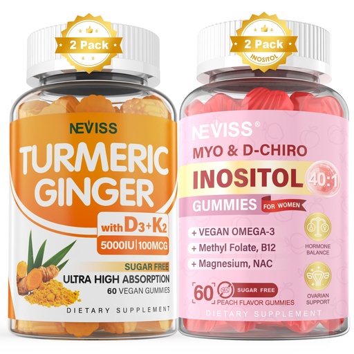 [BRSRAHY2CUFQAC3H] Sugar Free 2Pack Turmeric Ginger Gummies & 2Pack Myo-Inositol & D-Chiro Inositol Gummies