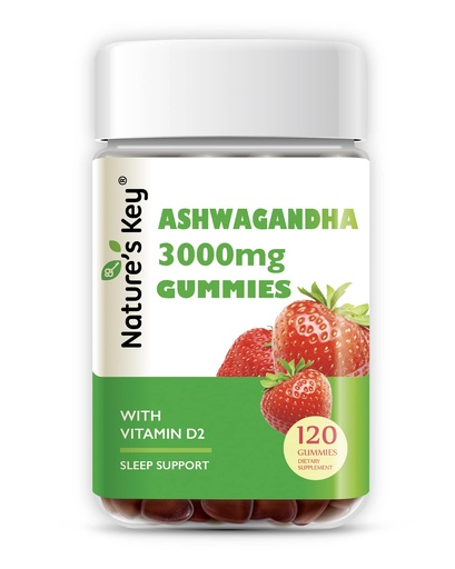 [BRSW2BINO55BUG3O] Nature's Key Ashwagandha Gummies, High Potency Ashwagandha Root Extract with Vitamin D2, for Men & Women, Stress, Calm Mood & Cognition, Strawberry Flavor (120 Count (Pack of 1)