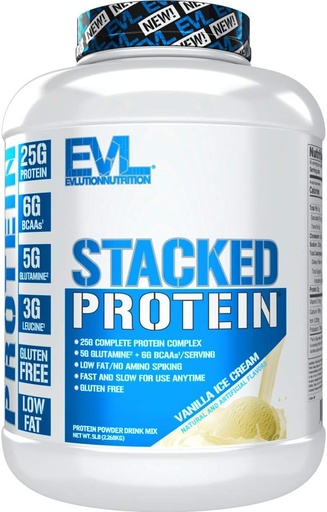 [BRSWY2YRBAPWKGQ7] Evlusjon Ernæring Stacked Proteinprotein pulver med 25 gram protein, 6 gram BCAA og 5 g glutamin (Vanilla Ice Cream, 5 LB)