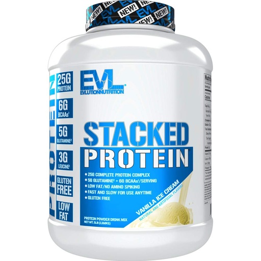 [BRSWY2YRBAPWKGQ7] Evlution Nutrition Stacked Protein Protein Powder with 25 Grams of Protein, 6 Grams of BCAAs and 5g of Glutamine (Vanilla Ice Cream, 5 LB)