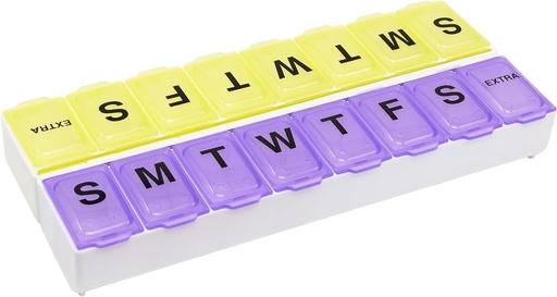 [BRSWIYYOOEHQY2TG] EZY DOSE Weekly (14-Dag) Dagelijkse pil Case, Medicine Planner, Vitamine Organizer, Supplement Container, 2 afneembare weken + Extra, Large Snap Compartments, Easy Open, Kleur mei Vary, BPA Gratis