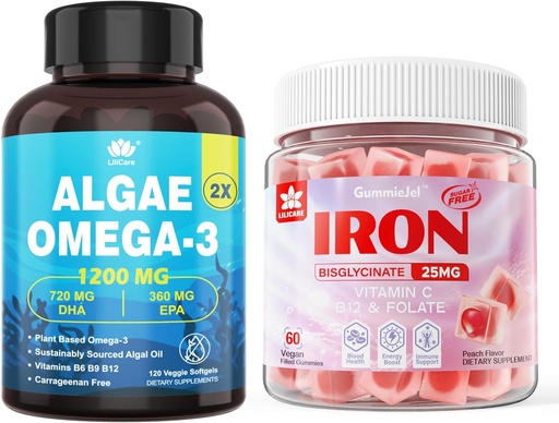 [BRSRAHAYPINRQH3O] Vegan Iron Gummies & Plant-Based Algae Omega 3 1200mg Supplement